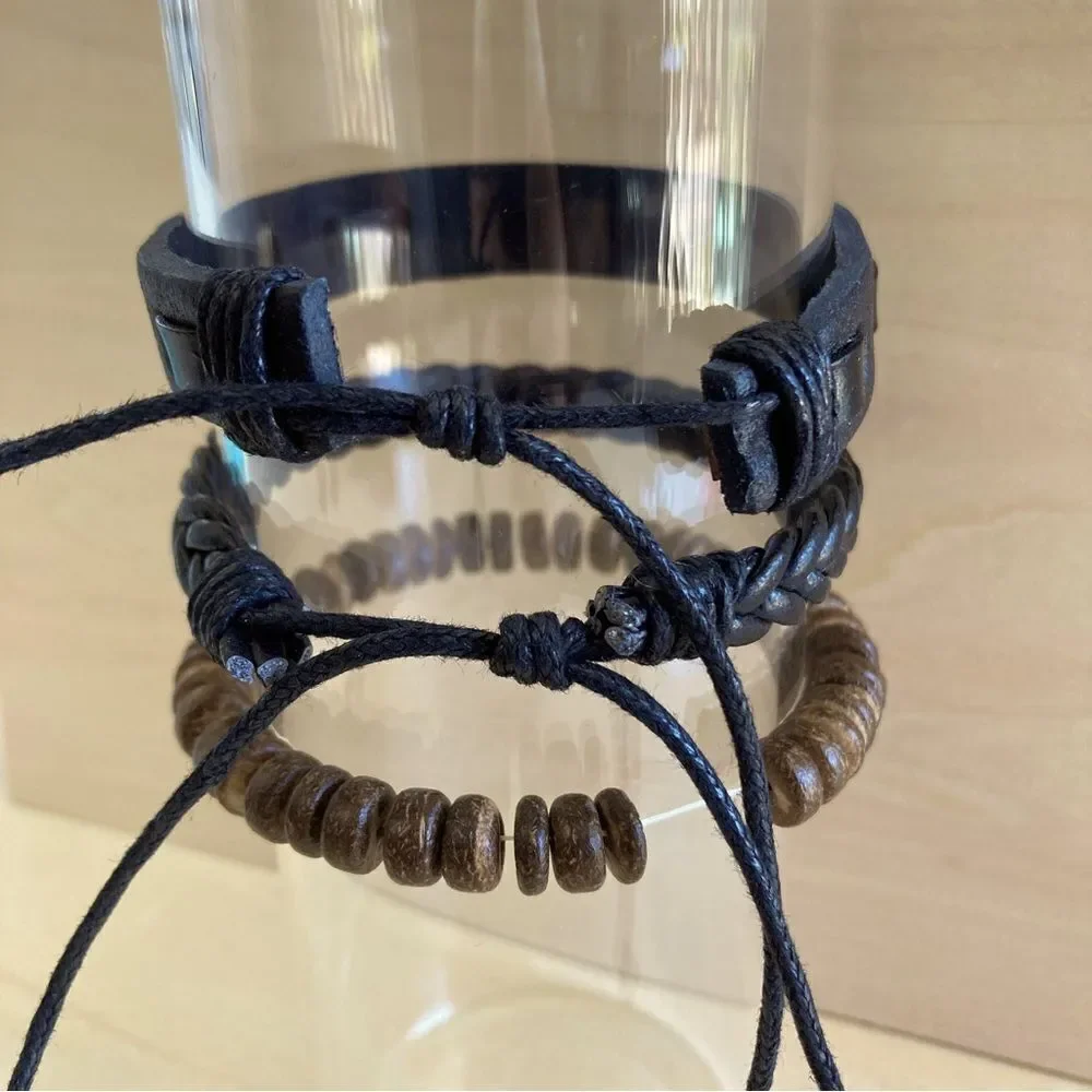 3-Piece Leather Bracelet Set